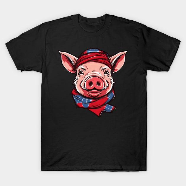 Pig Farmer Shirt | Pig With Hat And Scarf T-Shirt by Gawkclothing